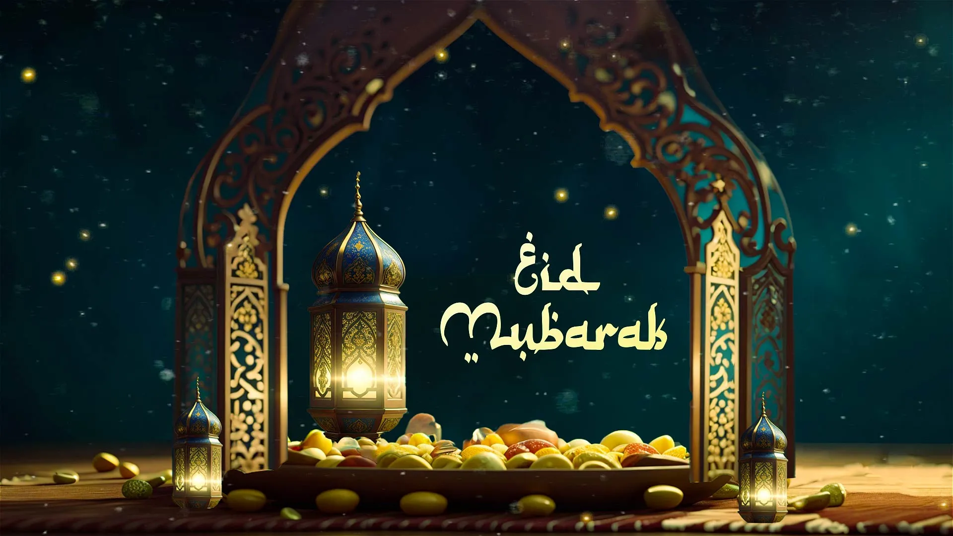 Traditional Eid Mubarak Night Sparkle Greeting Card